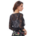 Kate Kasin Women&#39;s Three Quarter Sleeve Cropped Short Open Preto Lace Bolero Shrug Shawl KK000430-1